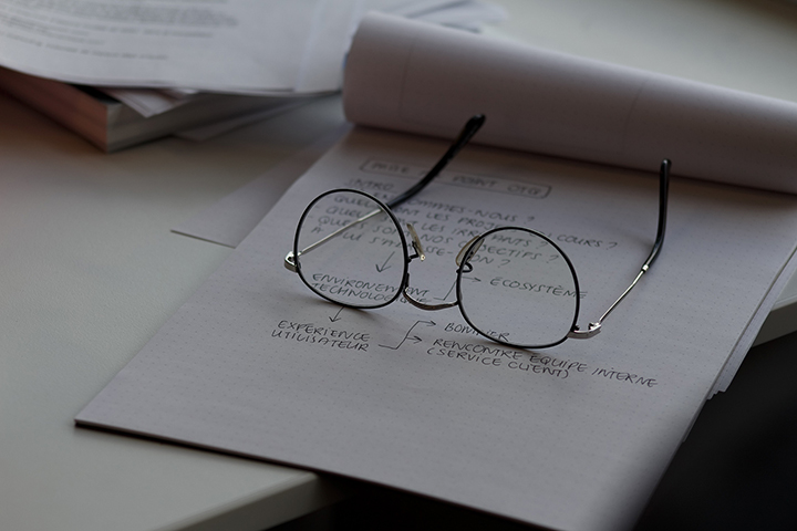 glasses on a pad of paper
