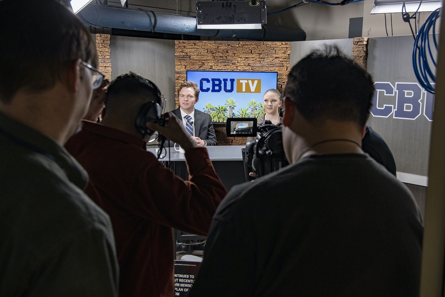 students doing a broadcast at CBU TV