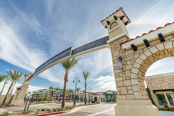 Arched entryway to the California Baptist University campus